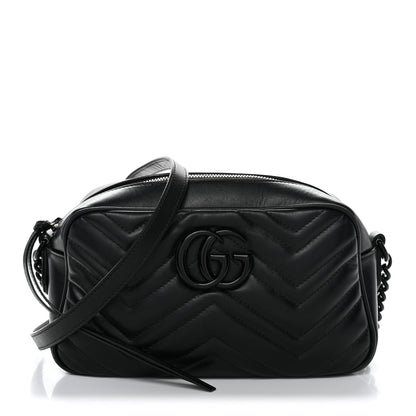 Gucci Calfskin Matelasse Monochrome Small GG Marmont Chain Shoulder Bag Black 1 of 12