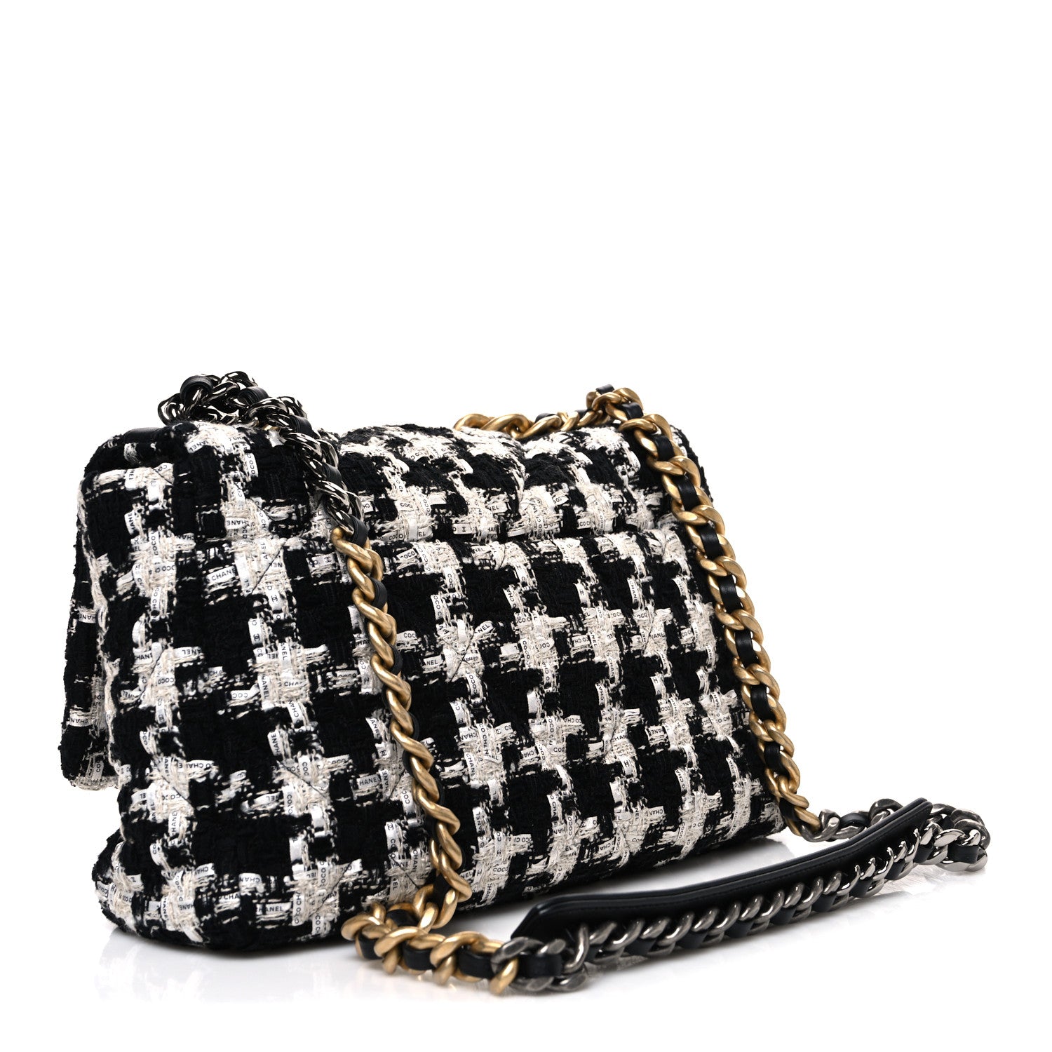 Chanel Tweed Quilted Large Chanel 19 Flap Black Ecru White 2 of 9