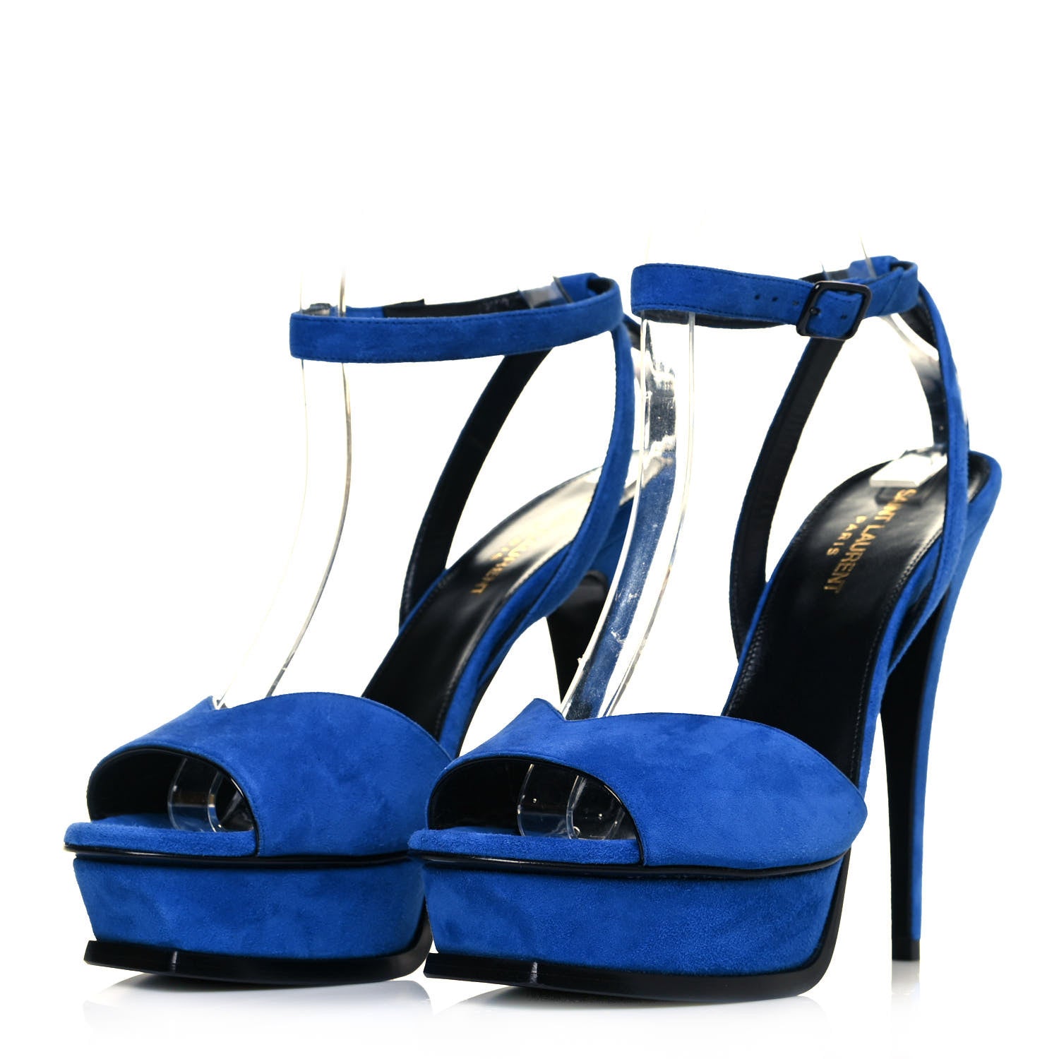 Saint Laurent Kid Scamosciato Tribute 105 Open Toe Platform Sandals 39.5 Bleu Majorelle 3 of 8