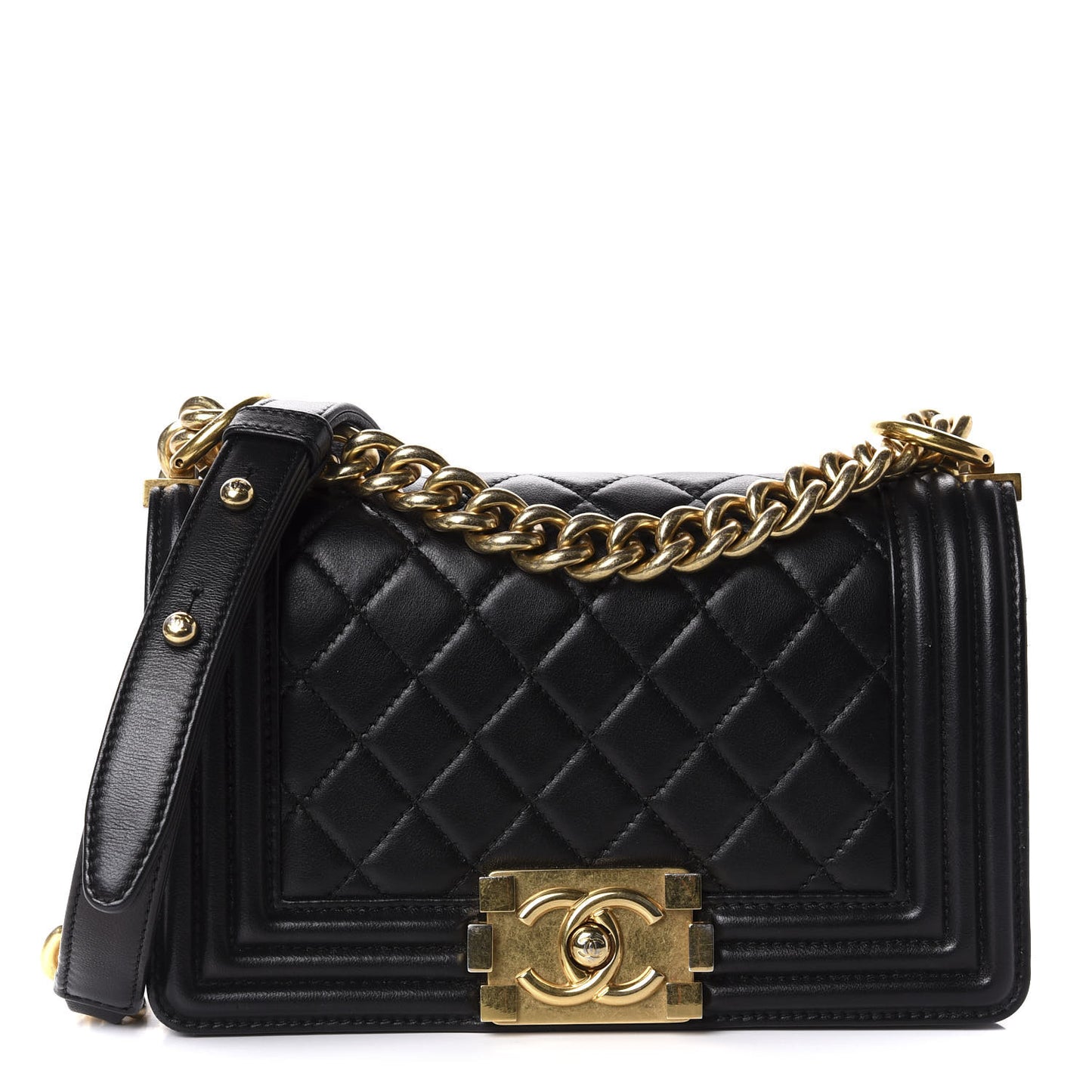 Lambskin Quilted Small Boy Flap Black