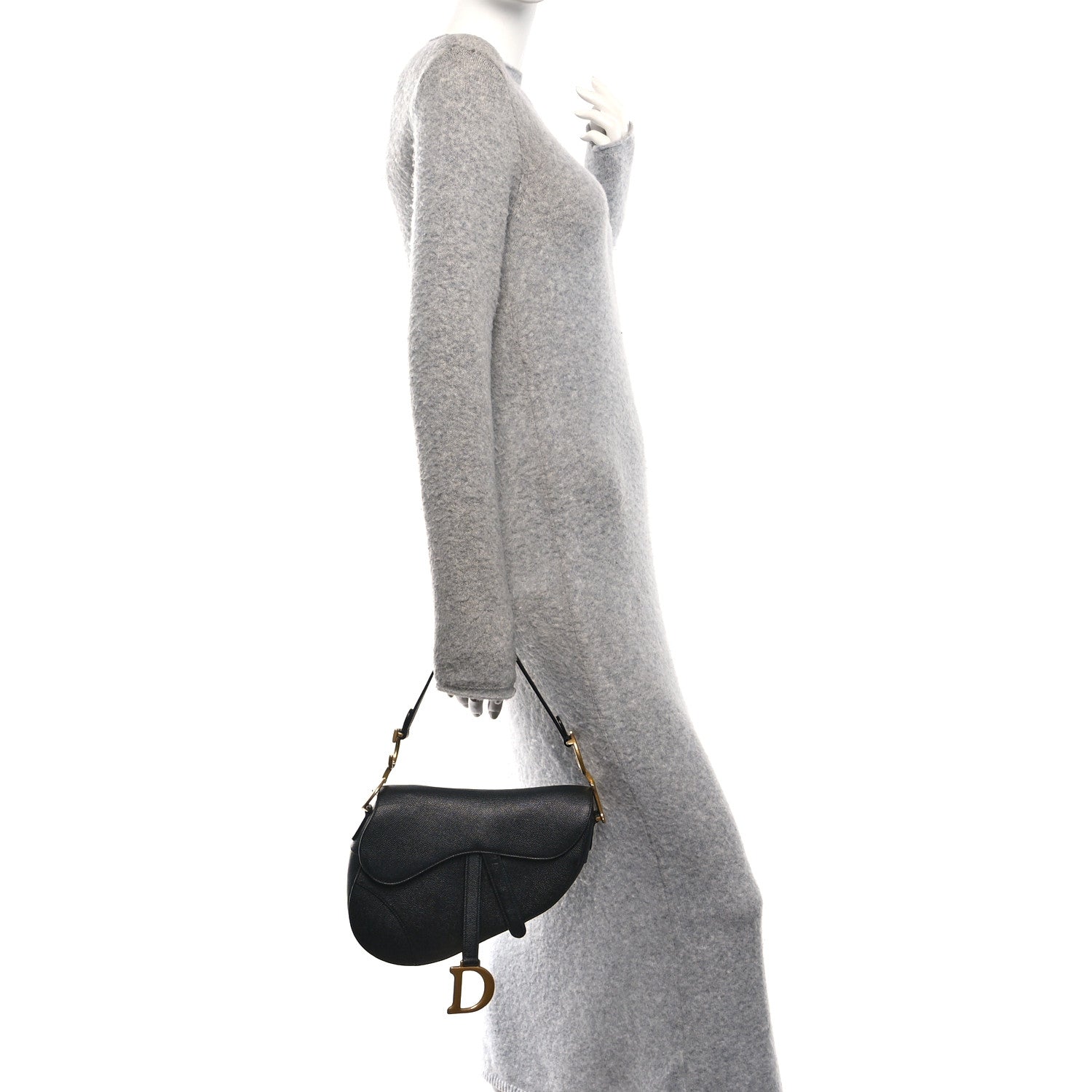 Christian Dior Grained Calfskin Saddle Bag Black 2 of 11