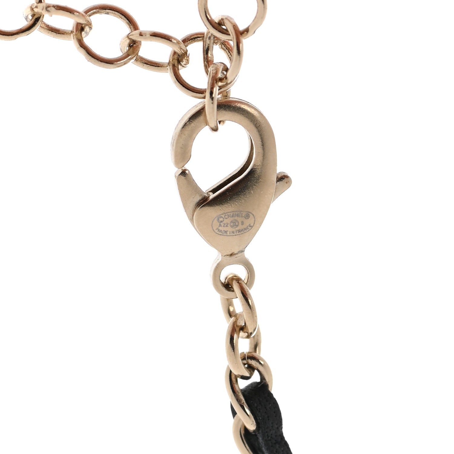 Chanel Metal Calfskin Crystal Double CC Short Necklace Black Gold 5 of 6