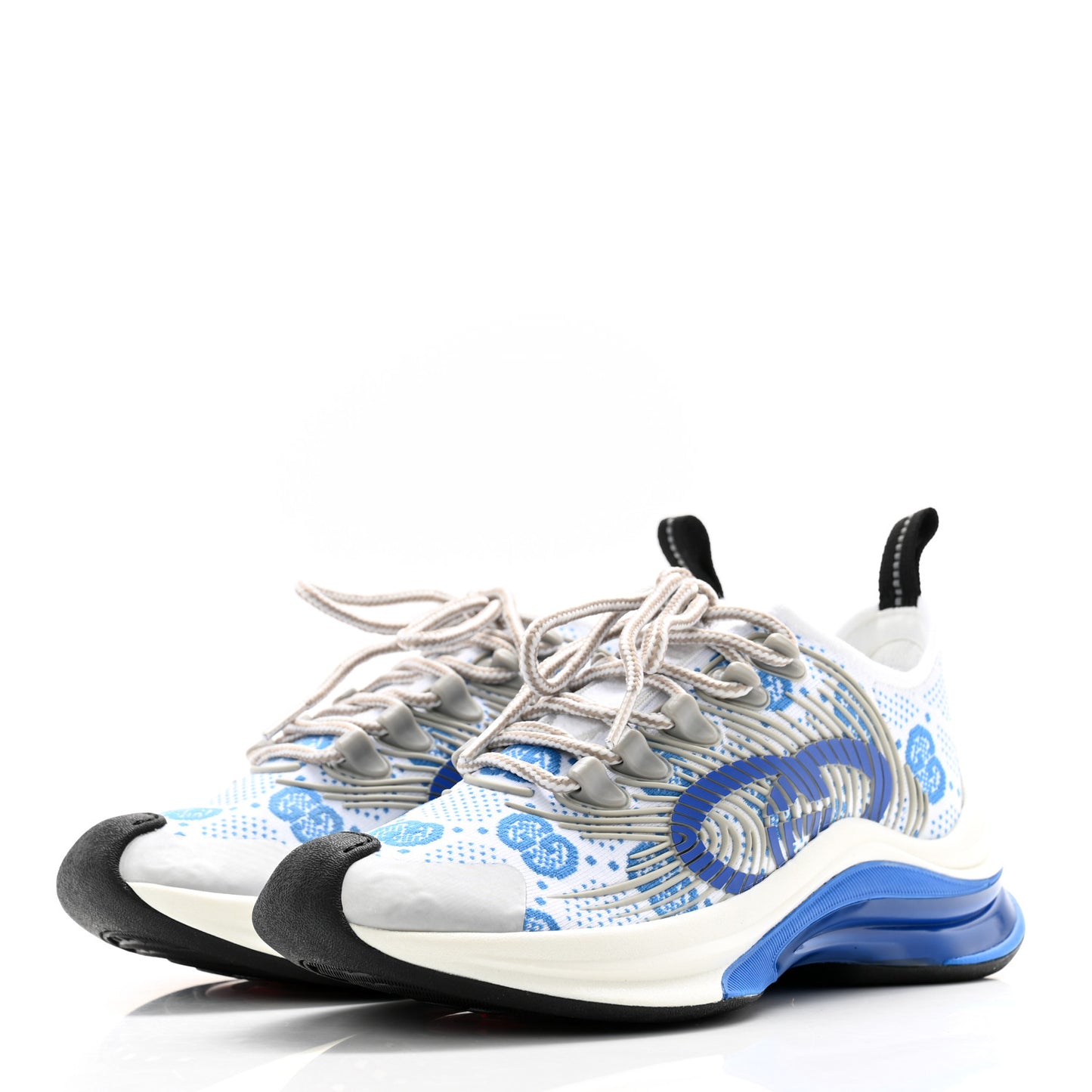 Technical Knit Fabric Waves GG Monogram Womens Gucci Run Sneakers 35 Great White Bright Splash Thunder Grey Sky