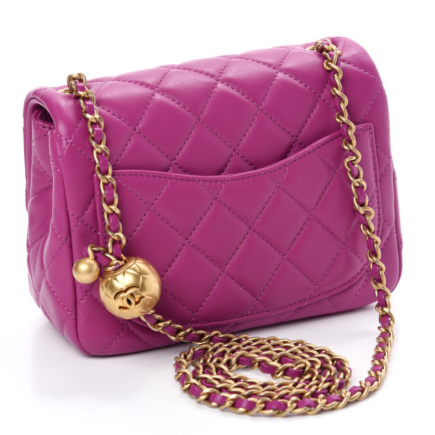 Lambskin Quilted Mini Pearl Crush Flap Purple