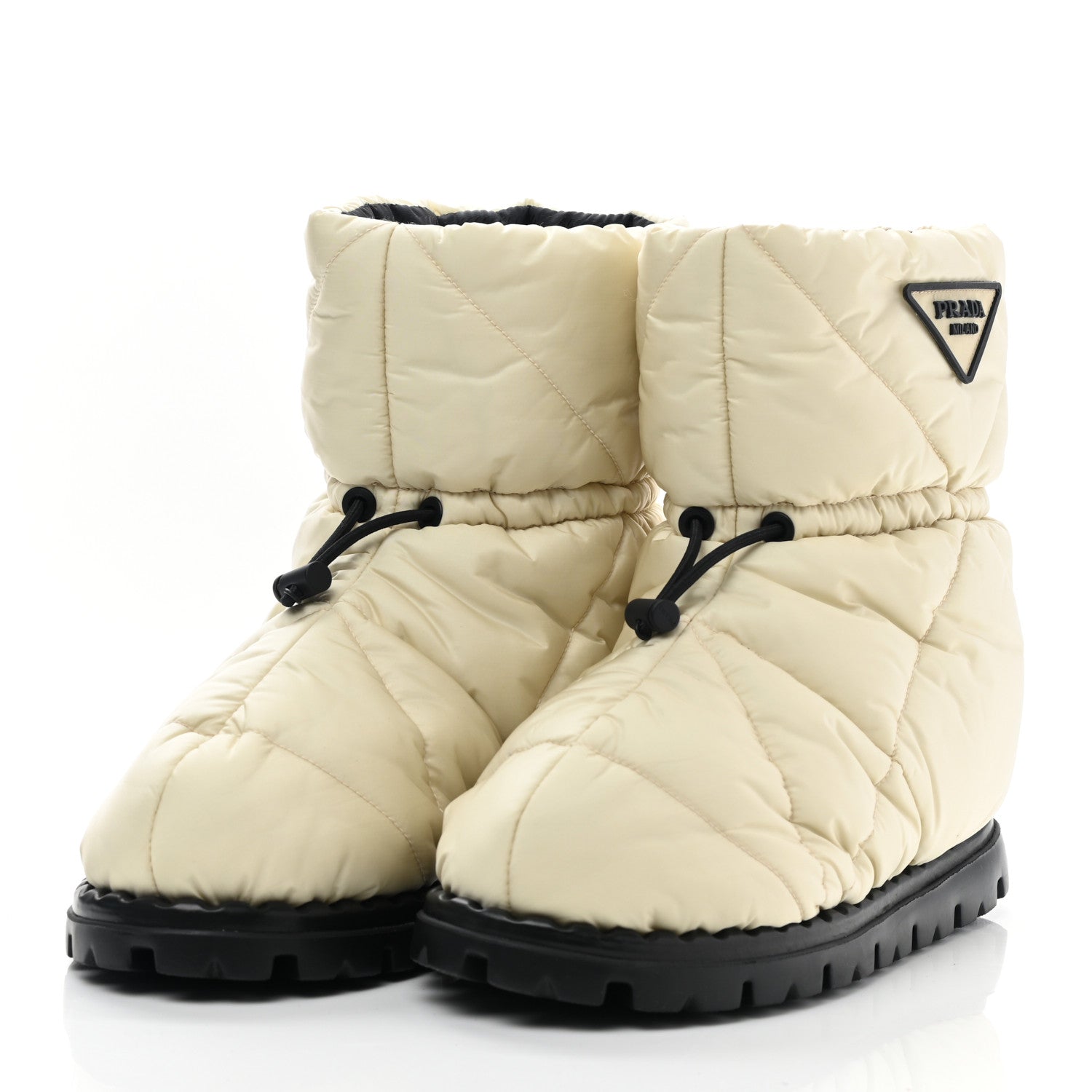 Prada Re-Nylon Piuma Triangle Logo Padded Drawcord 20mm Snow Boots 37 Avorio 3 of 9