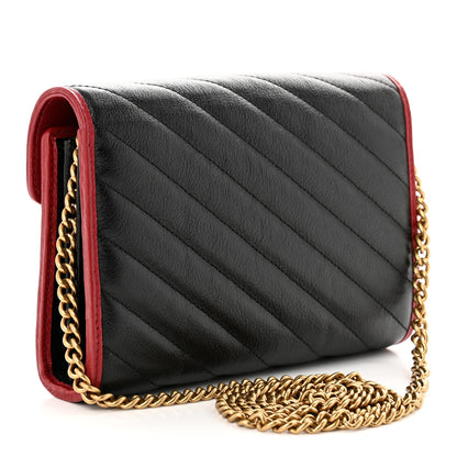 Gucci Vintage Effect Calfskin Matelasse Diagonal Torchon GG Marmont Chain Wallet Black Romantic Cherry 3 of 11