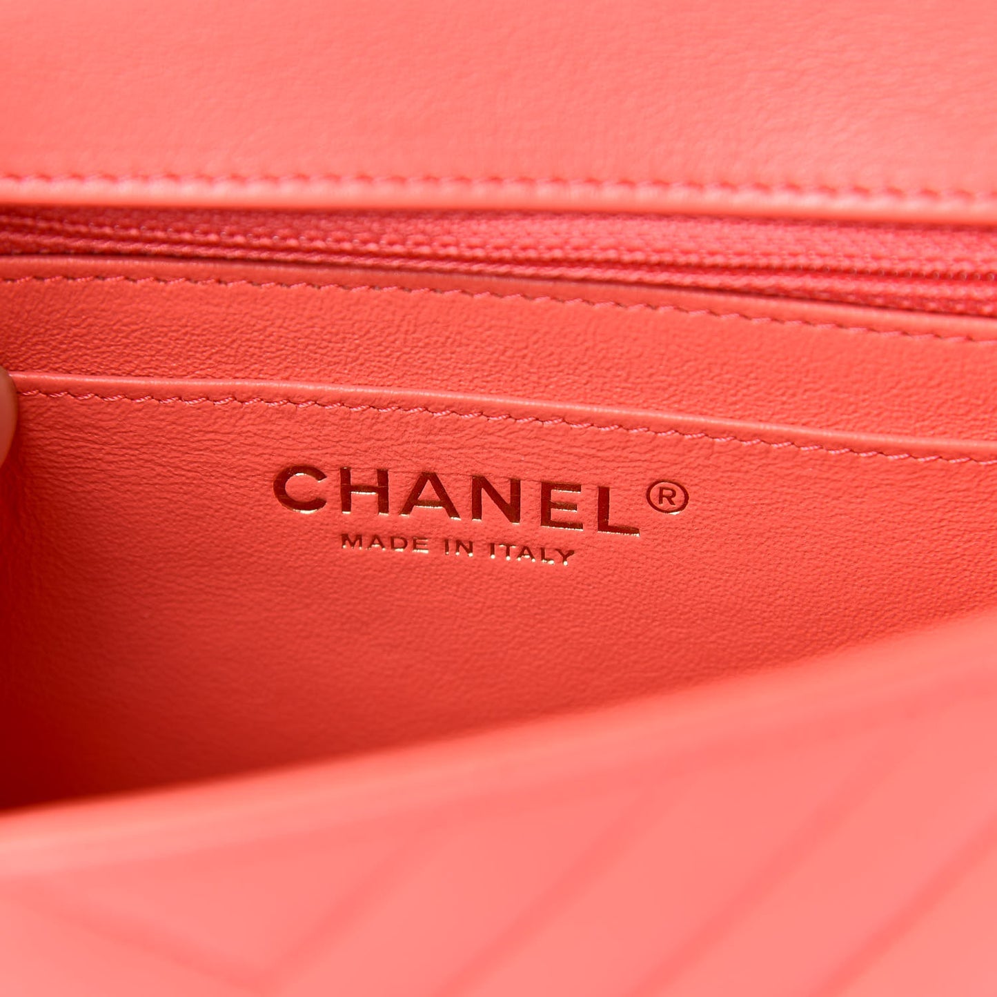Lambskin Chevron Quilted Mini Square Flap Coral