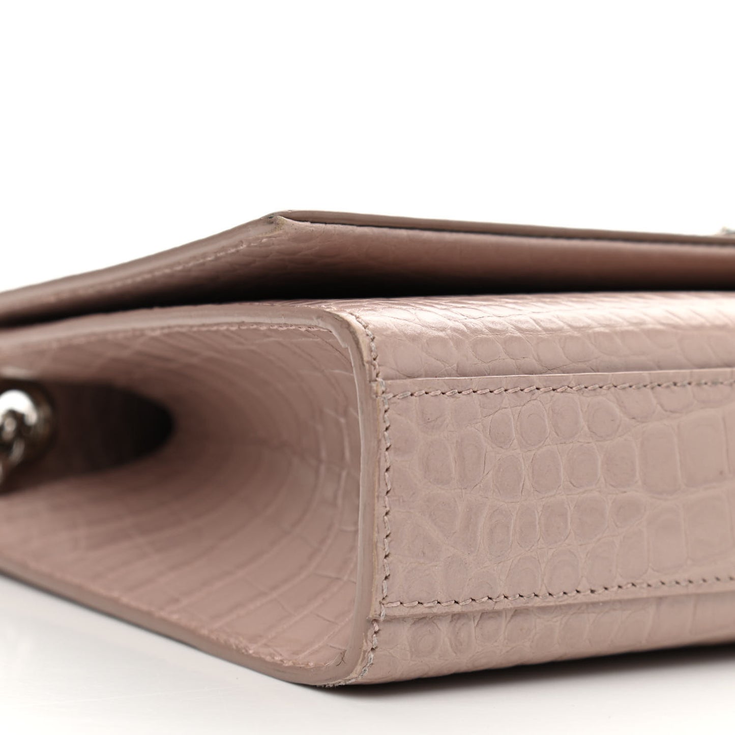 Calfskin Crocodile Embossed Medium Classic Monogram Kate Tassel Satchel Powder Pink