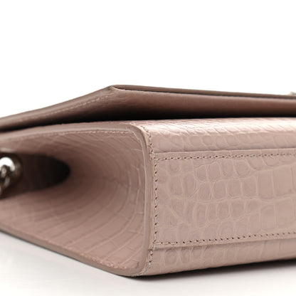 Saint Laurent Calfskin Crocodile Embossed Medium Classic Monogram Kate Tassel Satchel Powder Pink 10 of 13