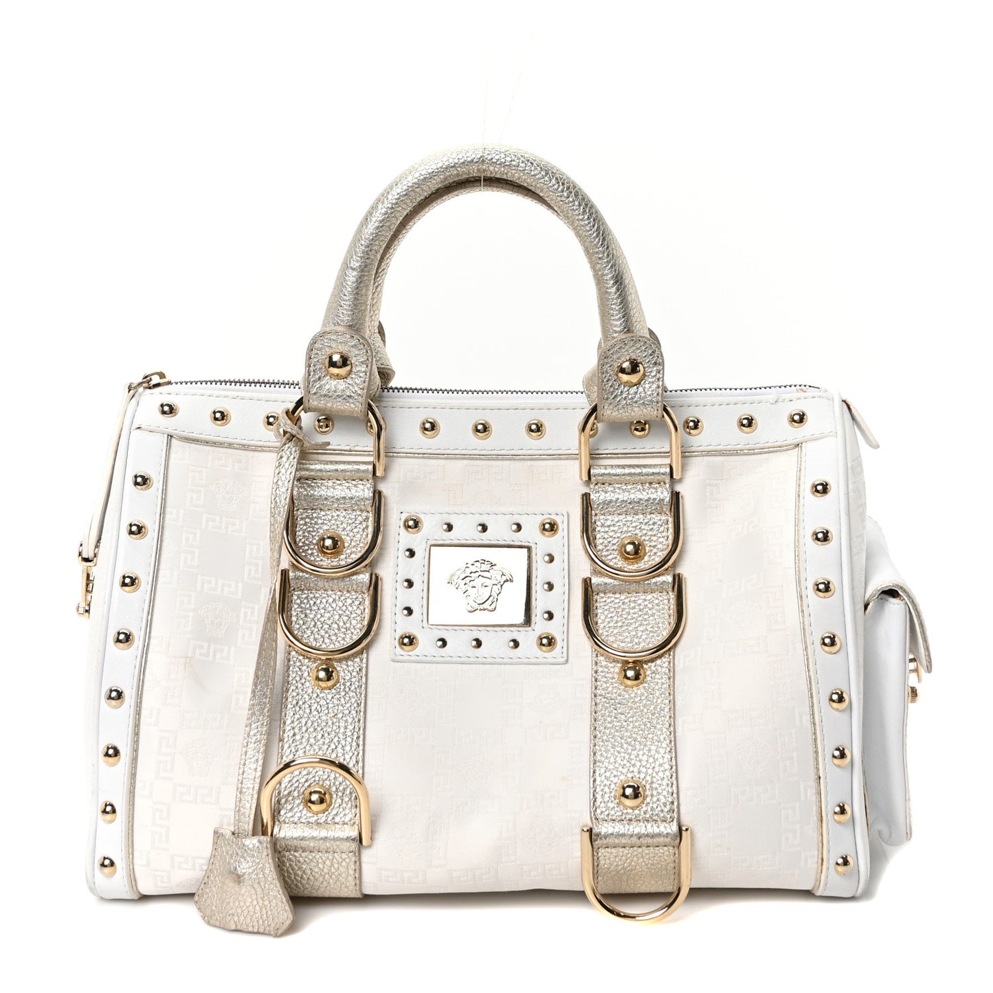 Metallic Calfskin Canvas Snap Out Of It Bag White