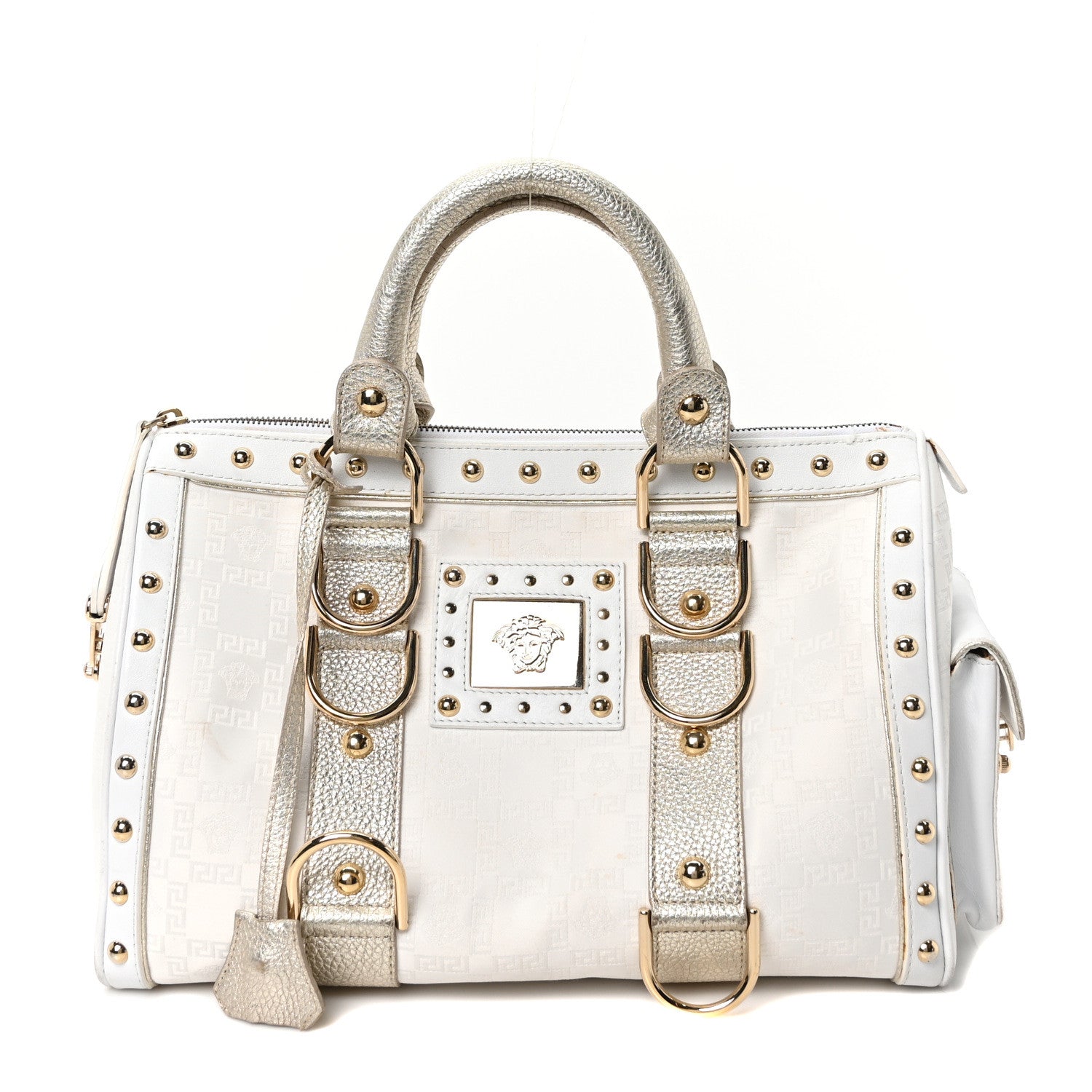 Versace Metallic Calfskin Canvas Snap Out Of It Bag White 1 of 9