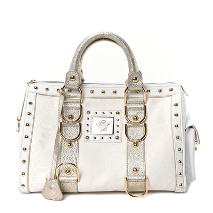 Versace Metallic Calfskin Canvas Snap Out Of It Bag White 1 of 9