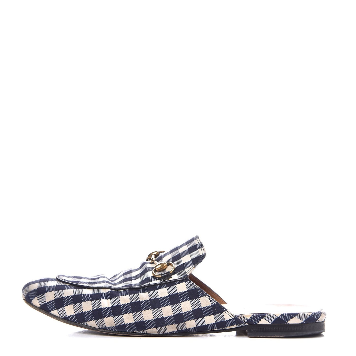Cotton Gingham Womens Princetown Slippers 38.5 White Navy