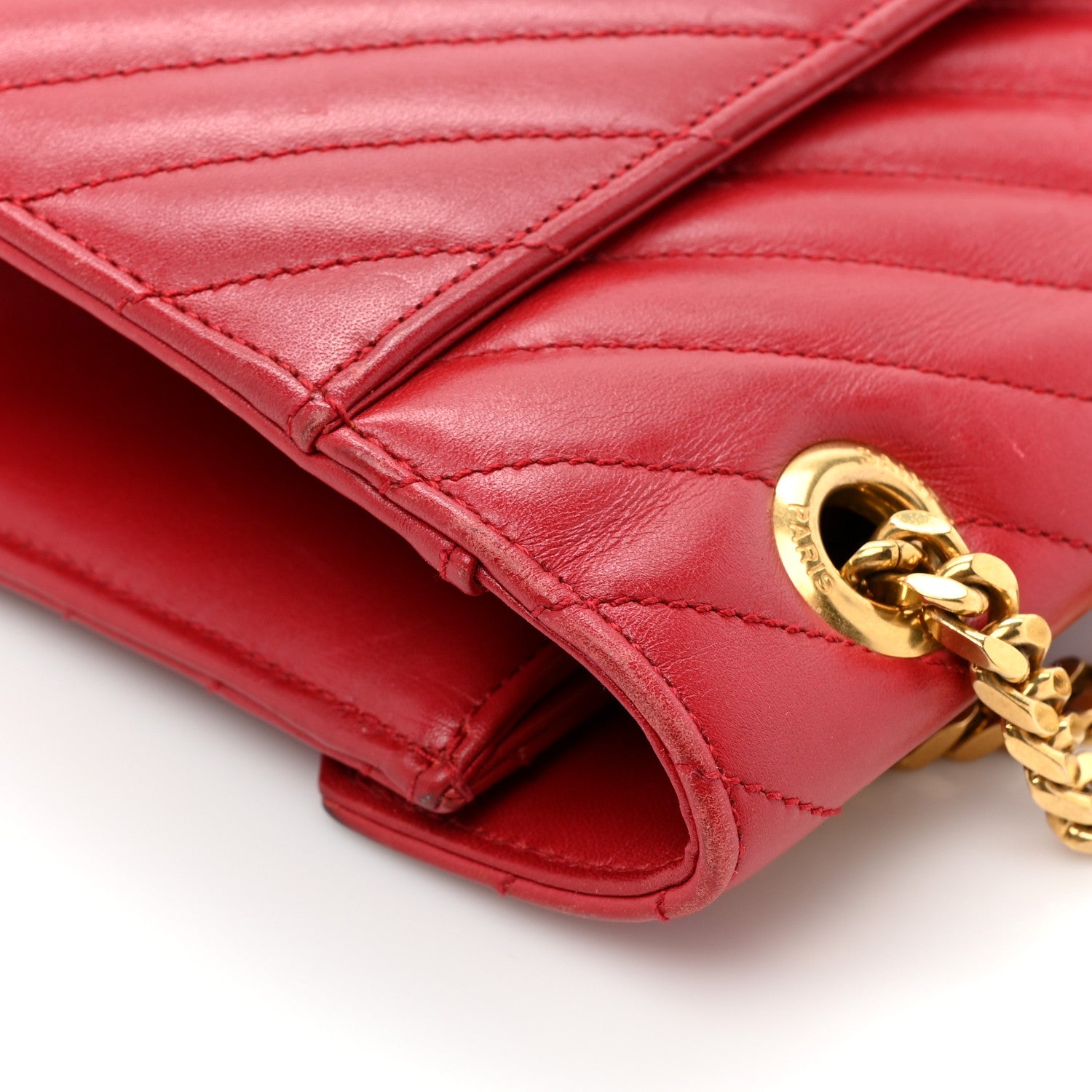 Saint Laurent Smooth Calfskin Matelasse Chevron Large Monogram Satchel Lipstick Red 17 of 20
