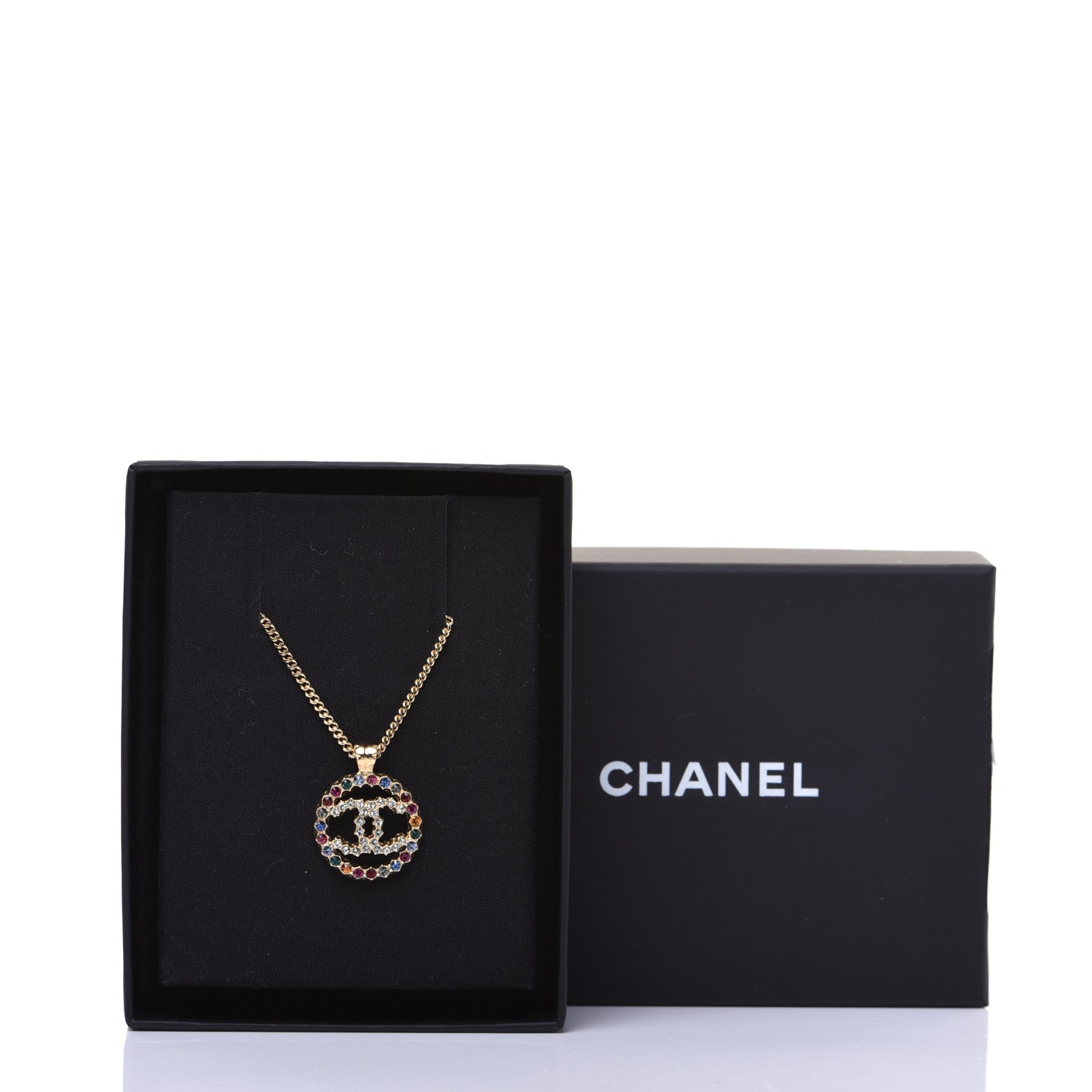 Chanel Crystal Over The Rainbow CC Pendant Necklace Gold Multicolor 9 of 9