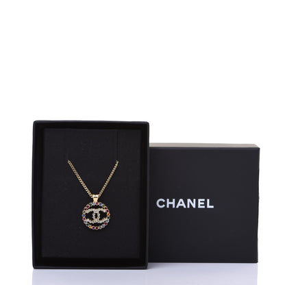 Chanel Crystal Over The Rainbow CC Pendant Necklace Gold Multicolor 9 of 9