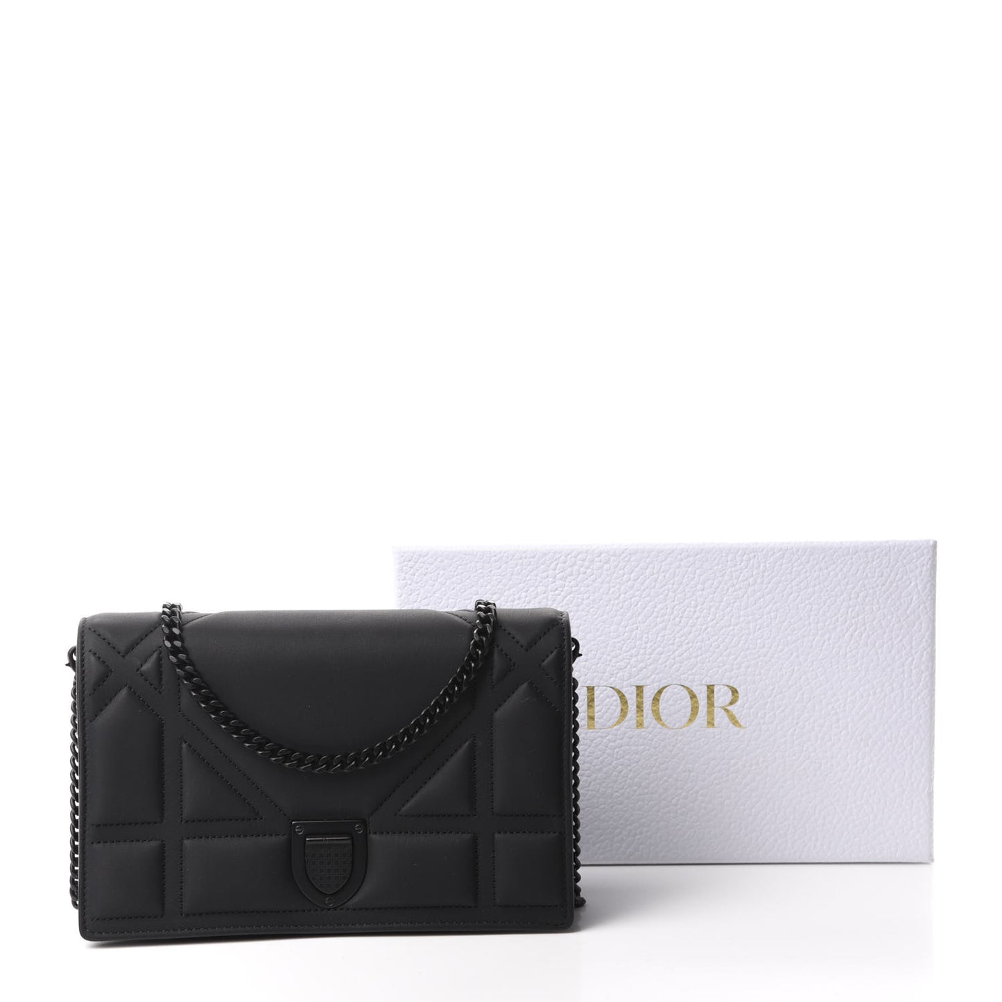 Ultra Matte Calfskin Diorama Wallet on Chain Pouch Black