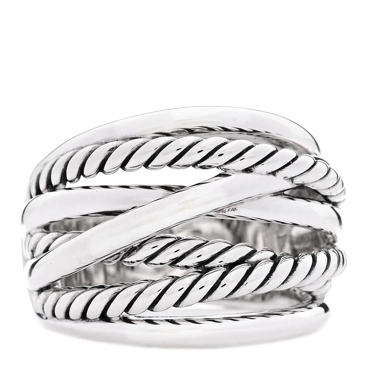 David Yurman Sterling Silver 18mm Wide Crossover Cable Ring 57 8 1 of 4