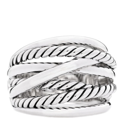 David Yurman Sterling Silver 18mm Wide Crossover Cable Ring 57 8 1 of 4