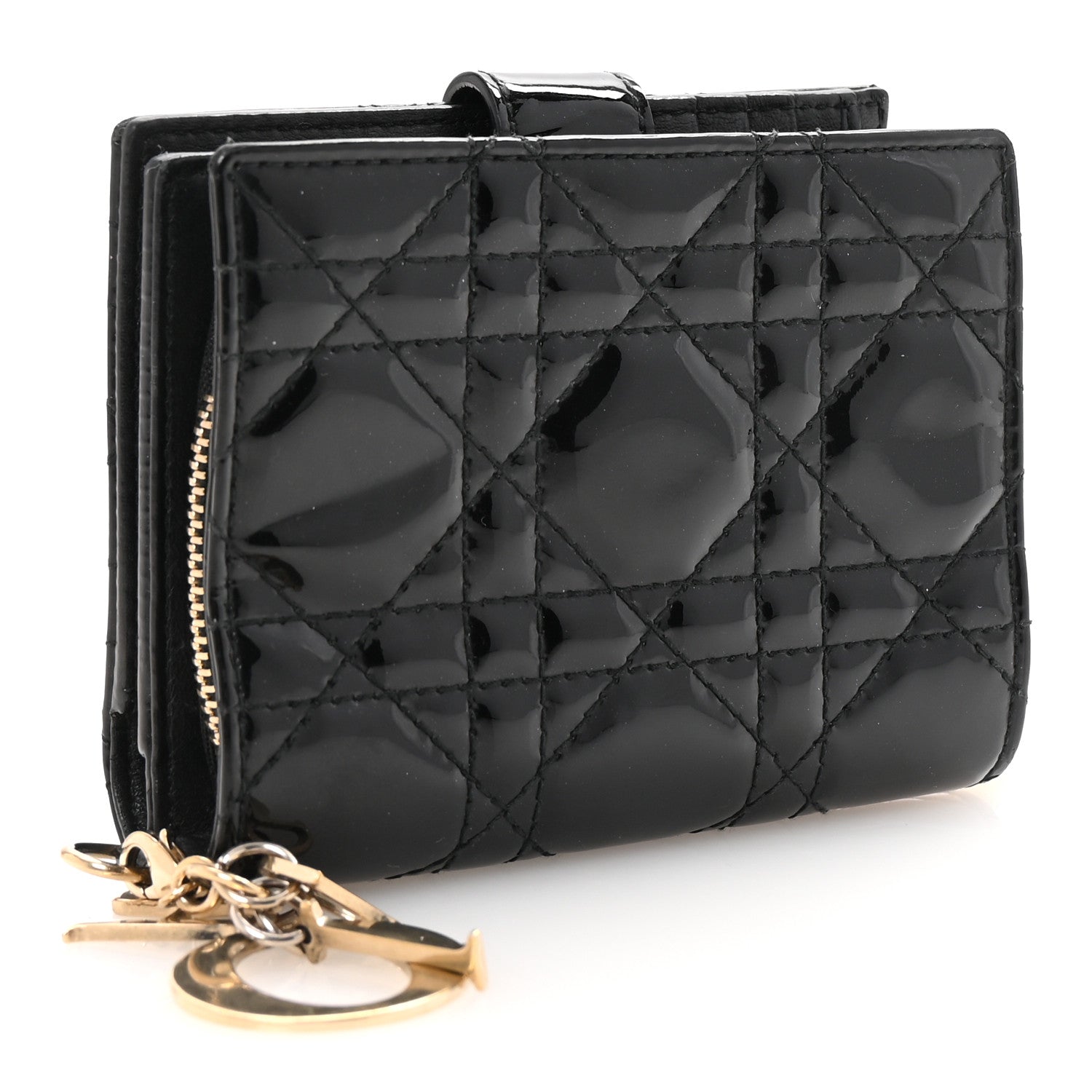 Christian Dior Patent Cannage Lady Dior Eden Wallet Black 3 of 7