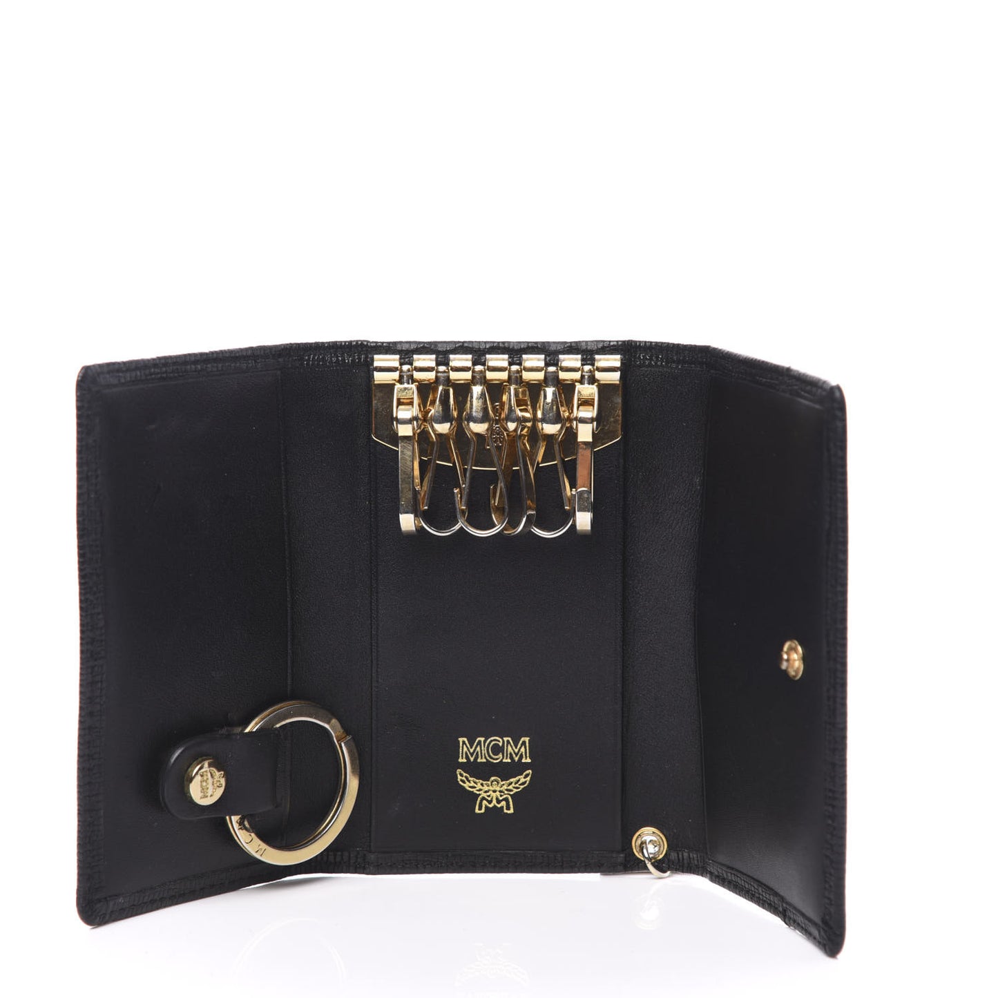 Saffiano Logo Studded 6 Key Holder Black