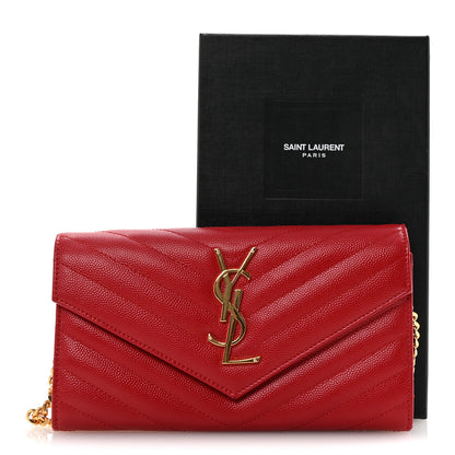 Saint Laurent Grain De Poudre Matelasse Chevron Small Monogram Chain Wallet Red 11 of 11