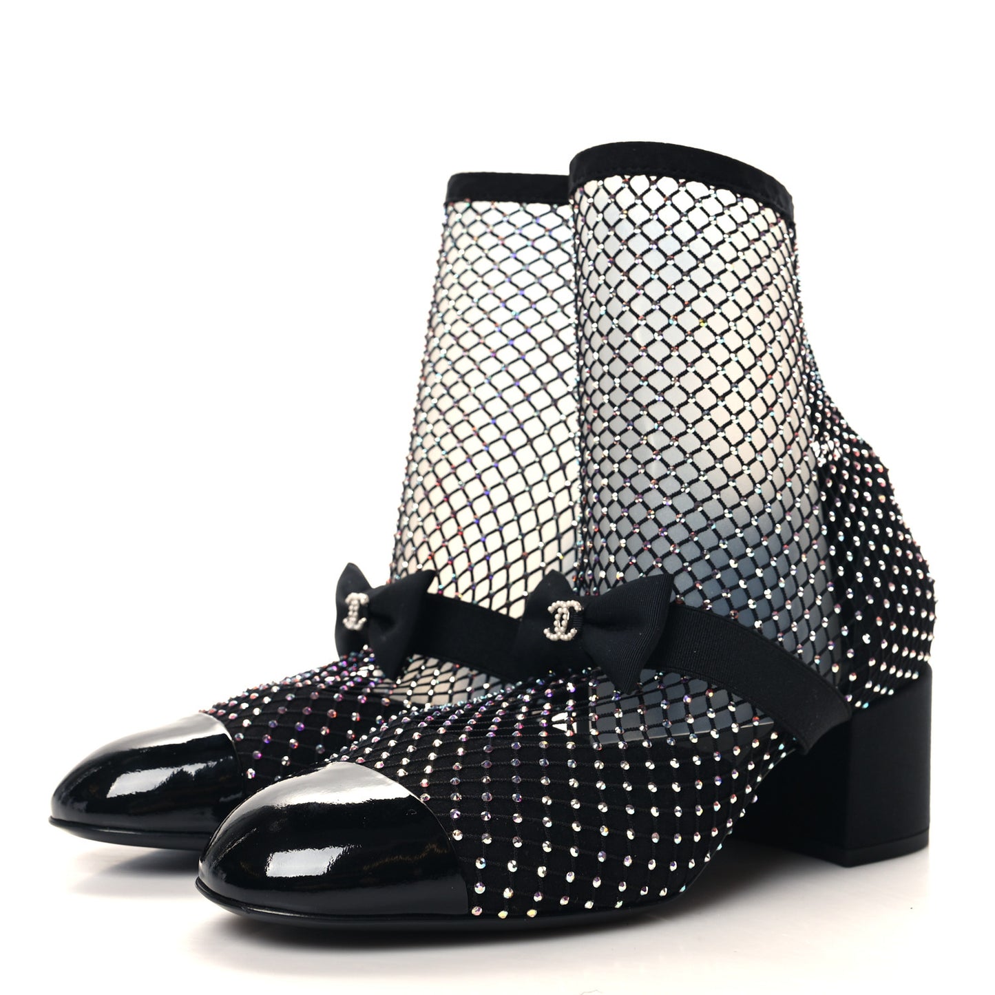 Resille Strass Kid Suede Patent Mary Jane Short Boots 38.5 Black