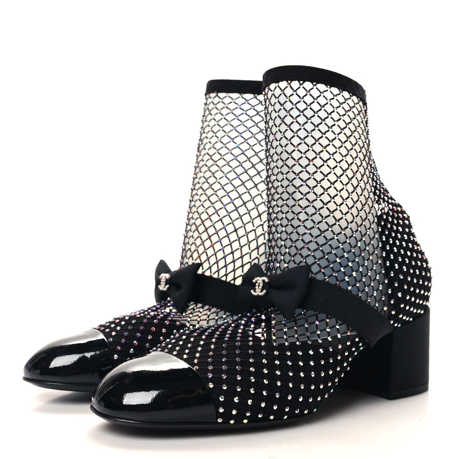 Chanel Resille Strass Kid Suede Patent Mary Jane Short Boots 38.5 Black 3 of 8