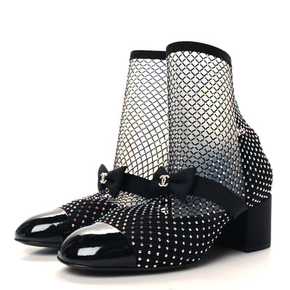 Chanel Resille Strass Kid Suede Patent Mary Jane Short Boots 38.5 Black 3 of 8