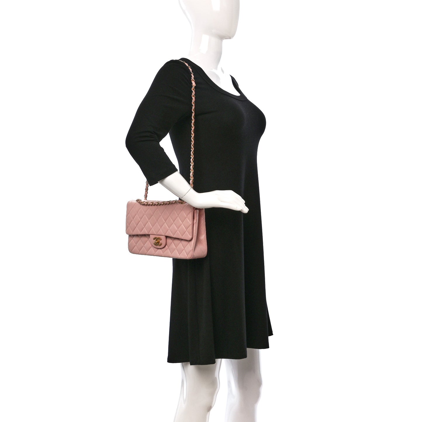 Lambskin Quilted Medium Double Flap Light Pink