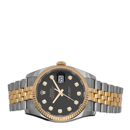 Rolex Stainless Steel 18K Yellow Gold Diamond 36mm Oyster Perpetual Datejust Watch Black 116233 2 of 5