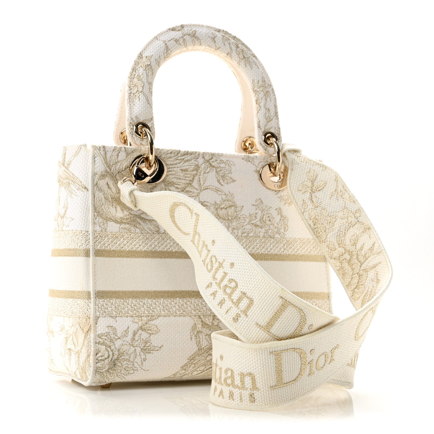 Canvas Embroidered Jardin D'Hiver Medium Lady D-Lite White Gold