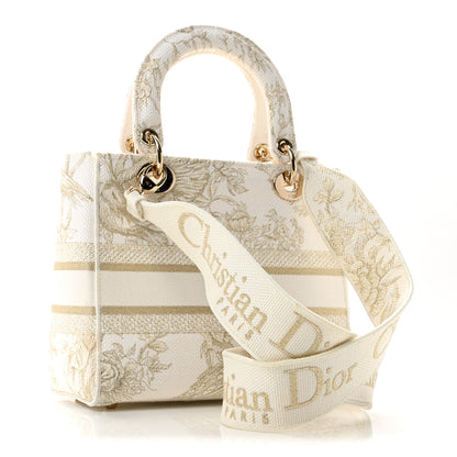 Christian Dior Canvas Embroidered Jardin D'Hiver Medium Lady D-Lite White Gold 3 of 12