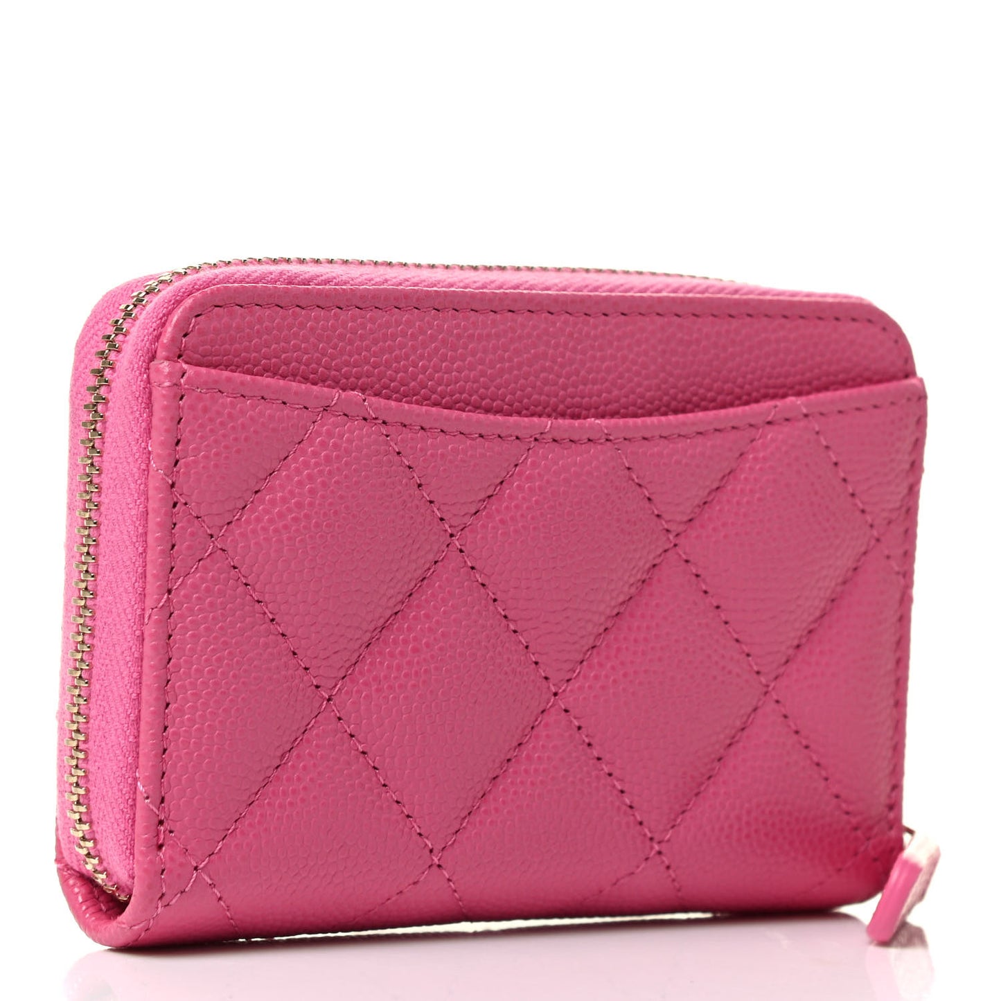 Caviar Quilted Zip Coin Purse Pink