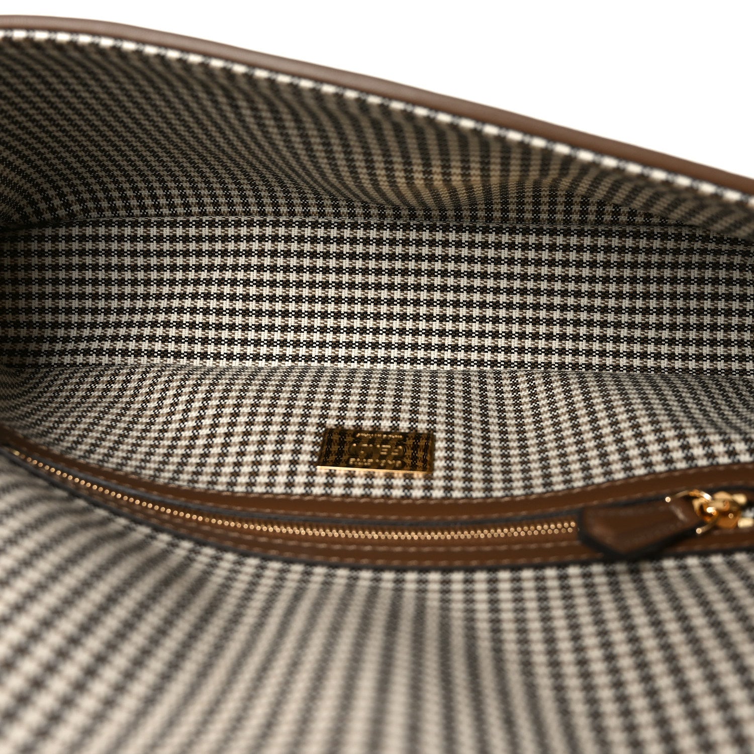 Fendi Wool Vitello King Houndstooth FF Embroidered Baguette Beige