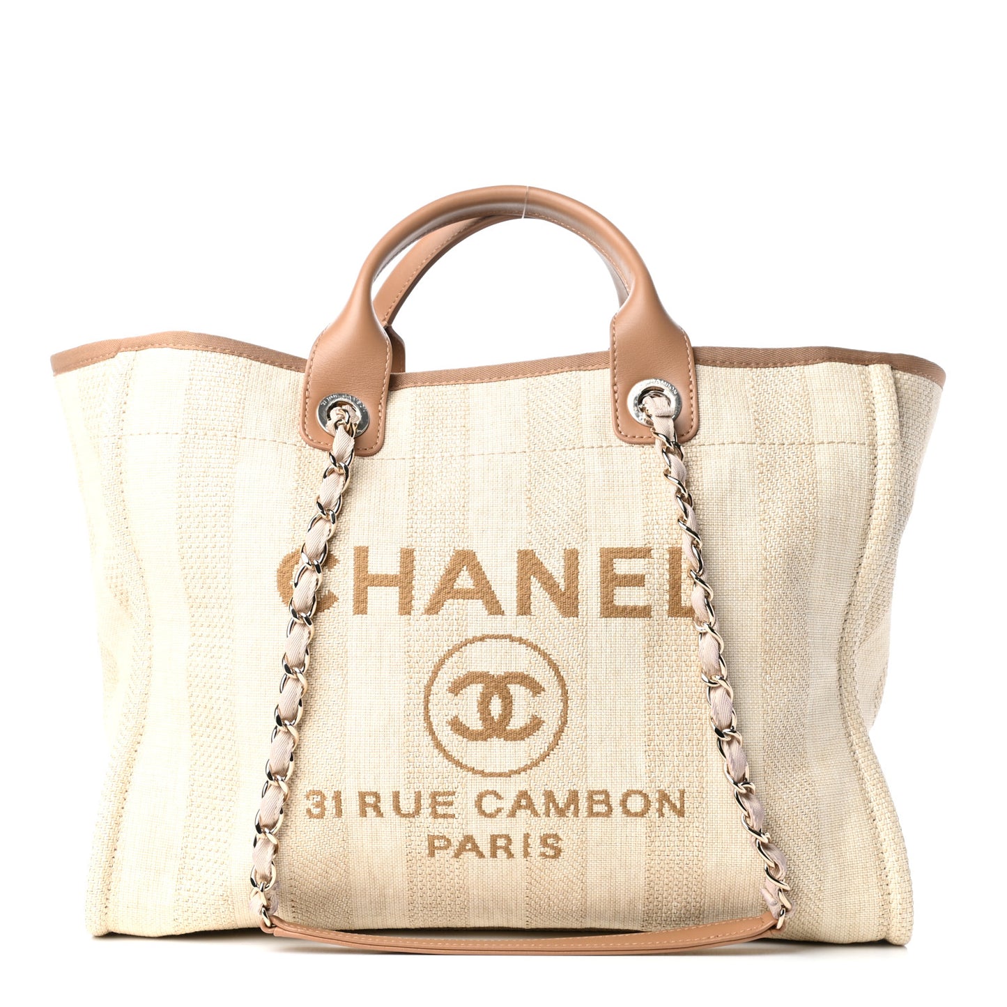 Mixed Fibers Striped Medium Deauville Tote Beige