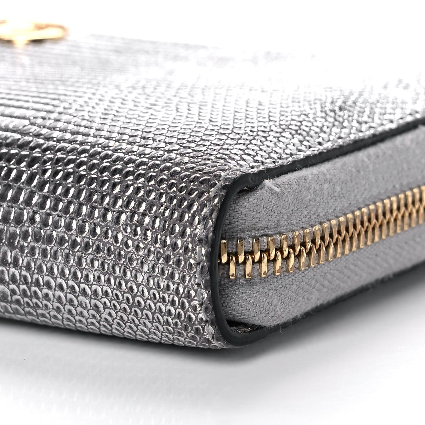 Laminated Lizard GG Marmont Zip-Around Wallet Silver