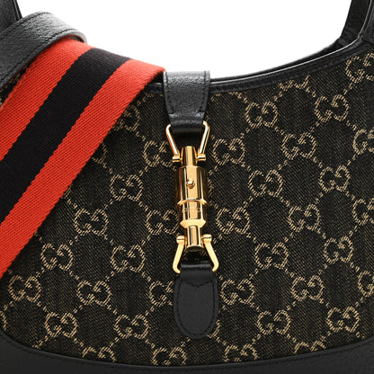 Gucci Jacquard Denim GG Monogram Small Jackie 1961 Hobo Black Ivory 14 of 15