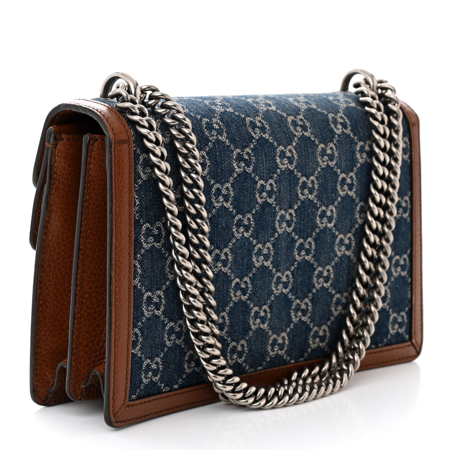 Gucci New Denim GG Monogram Dollar Calfskin Enamel Small Dionysus Shoulder Bag Blue Tea Cuir Epilog Electric Blue 3 of 11