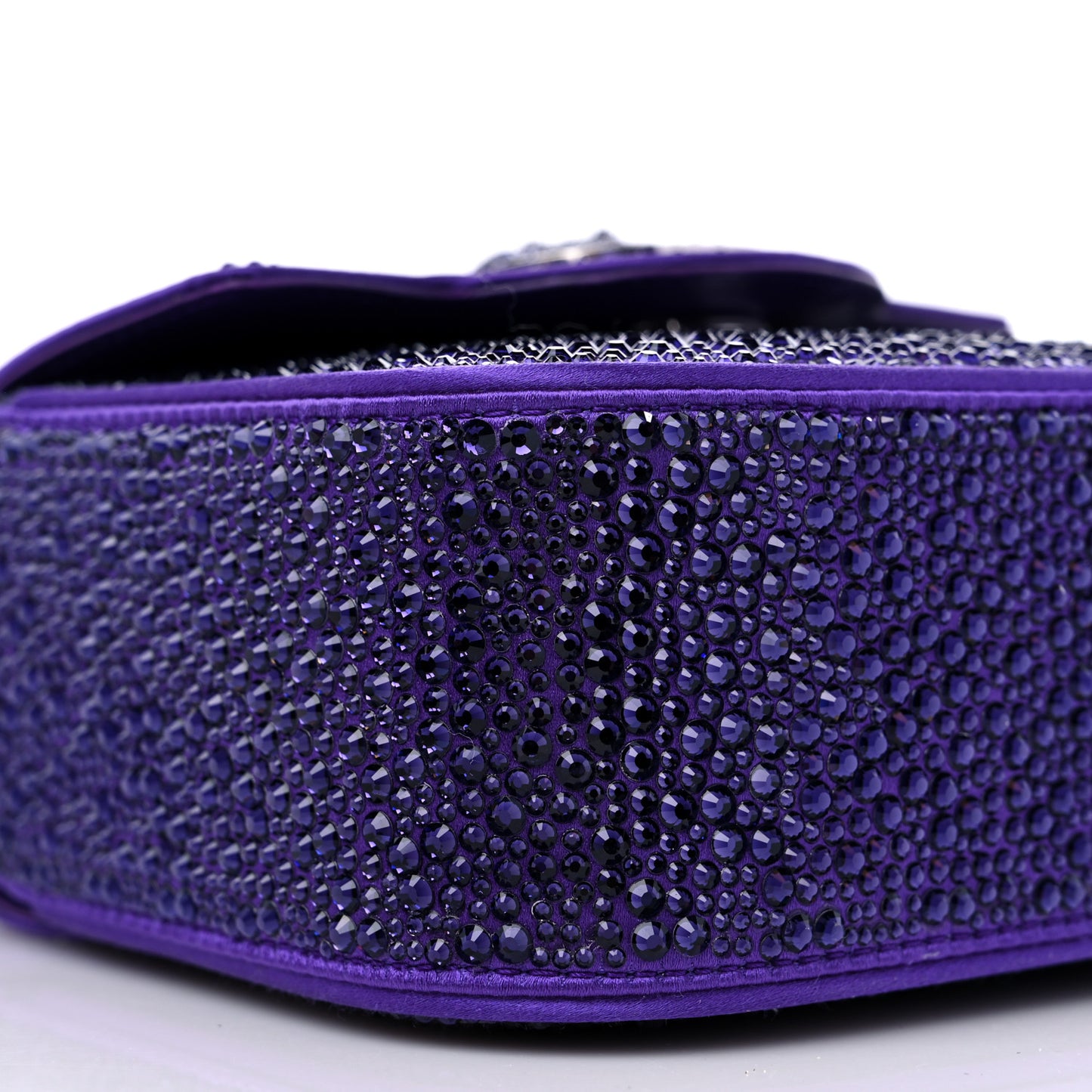Satin Crystal Studded Mini La Medusa Bag Purple
