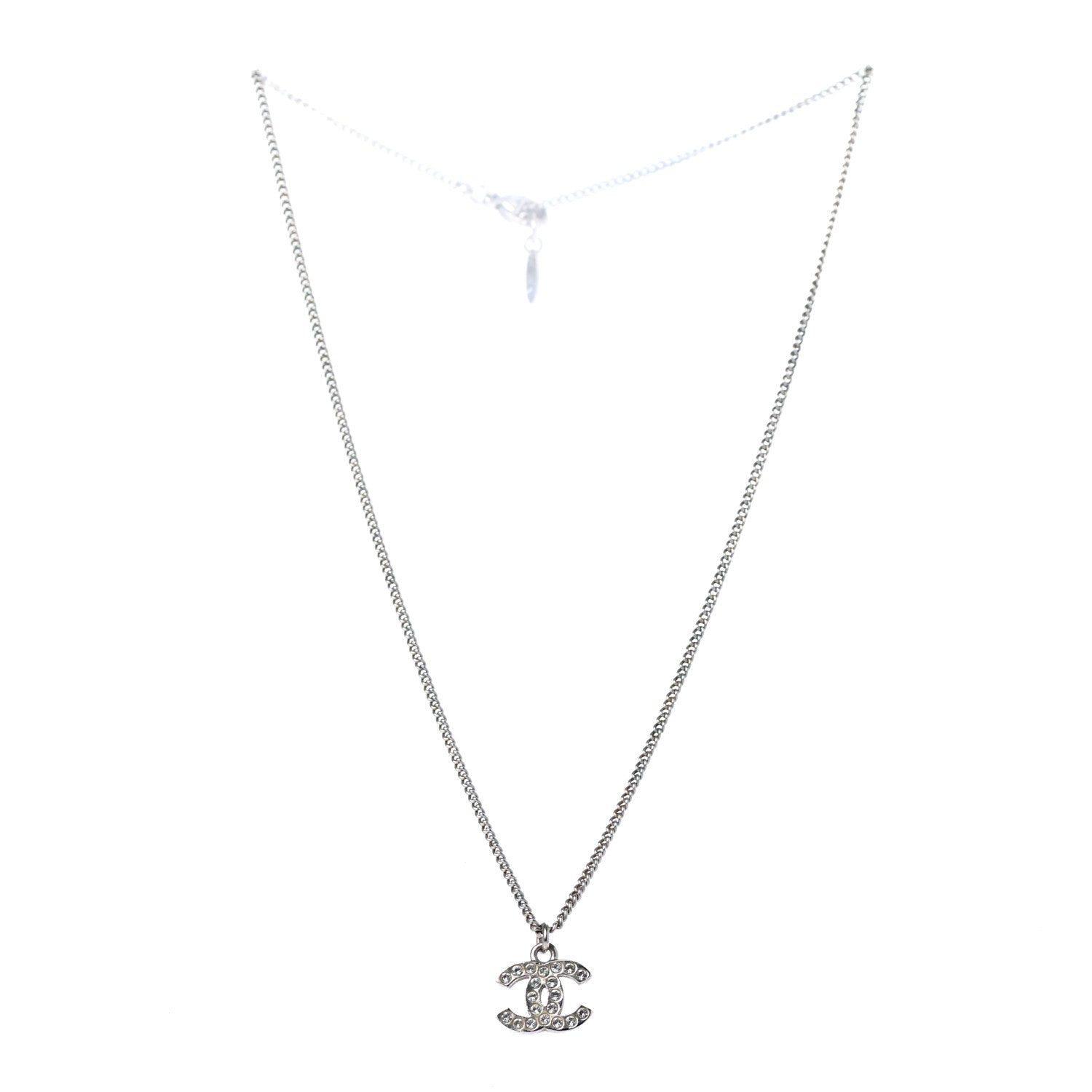 Chanel Crystal CC Necklace Silver 2 of 4