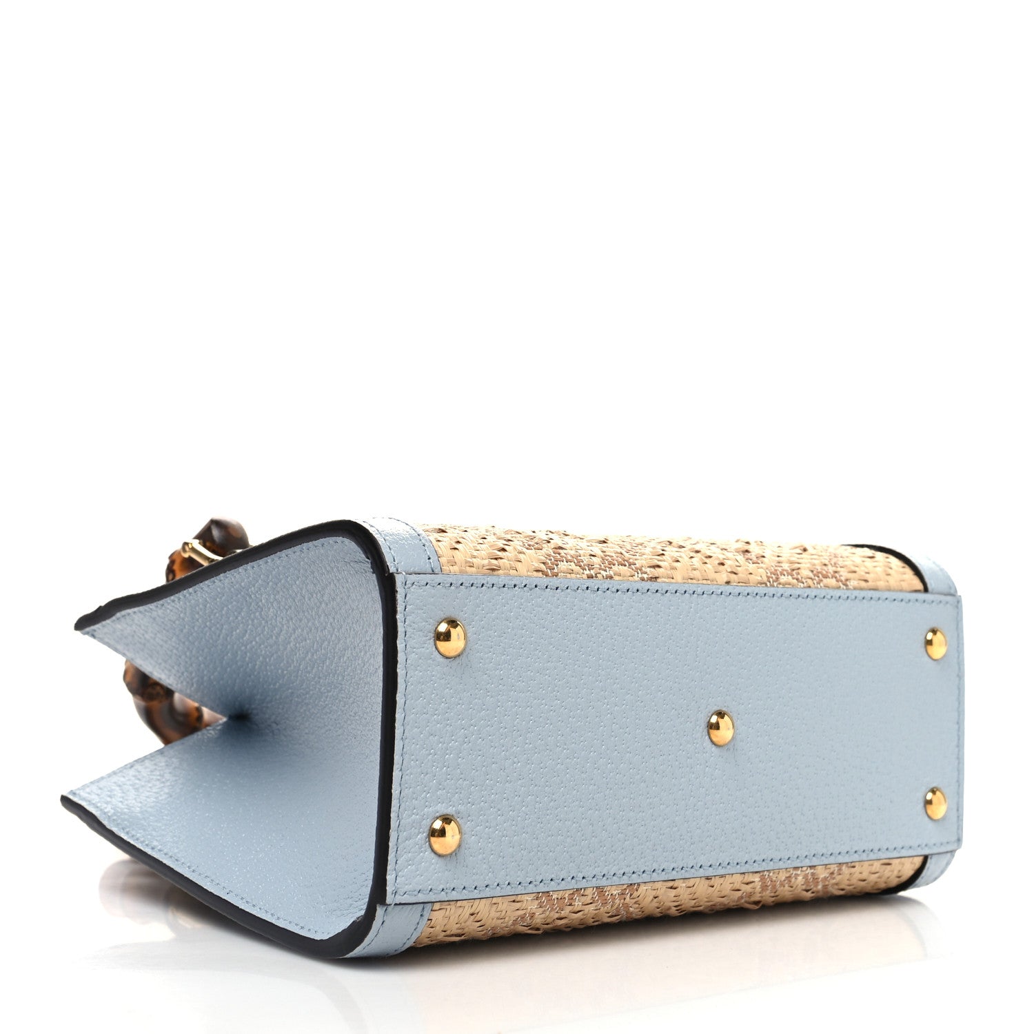 Gucci Raffia Textured Dollar Calfskin GG Monogram Mini Diana Tote Bag Light Blue Natural 4 of 11