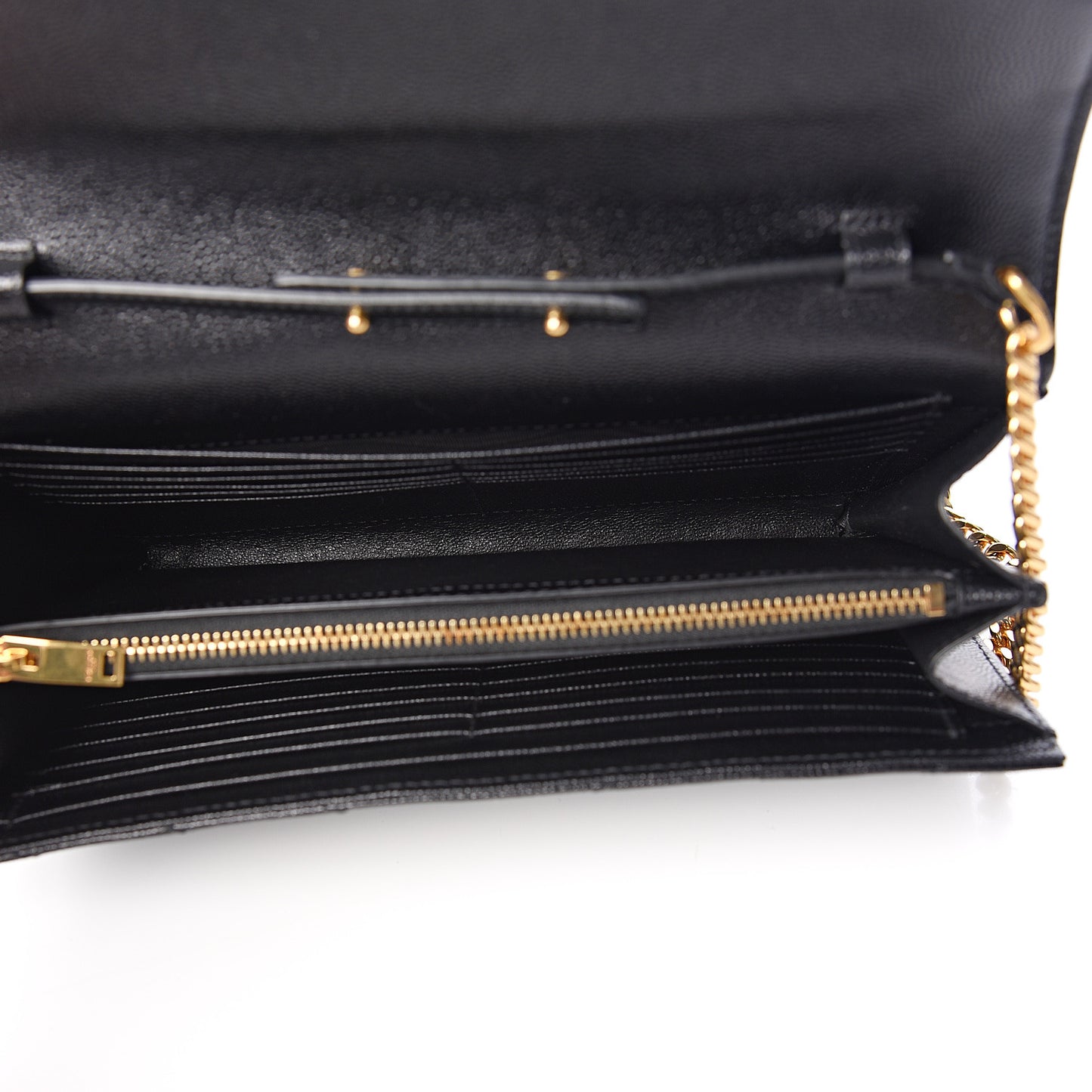 Grain De Poudre Matelasse Chevron Monogram Chain Wallet Black