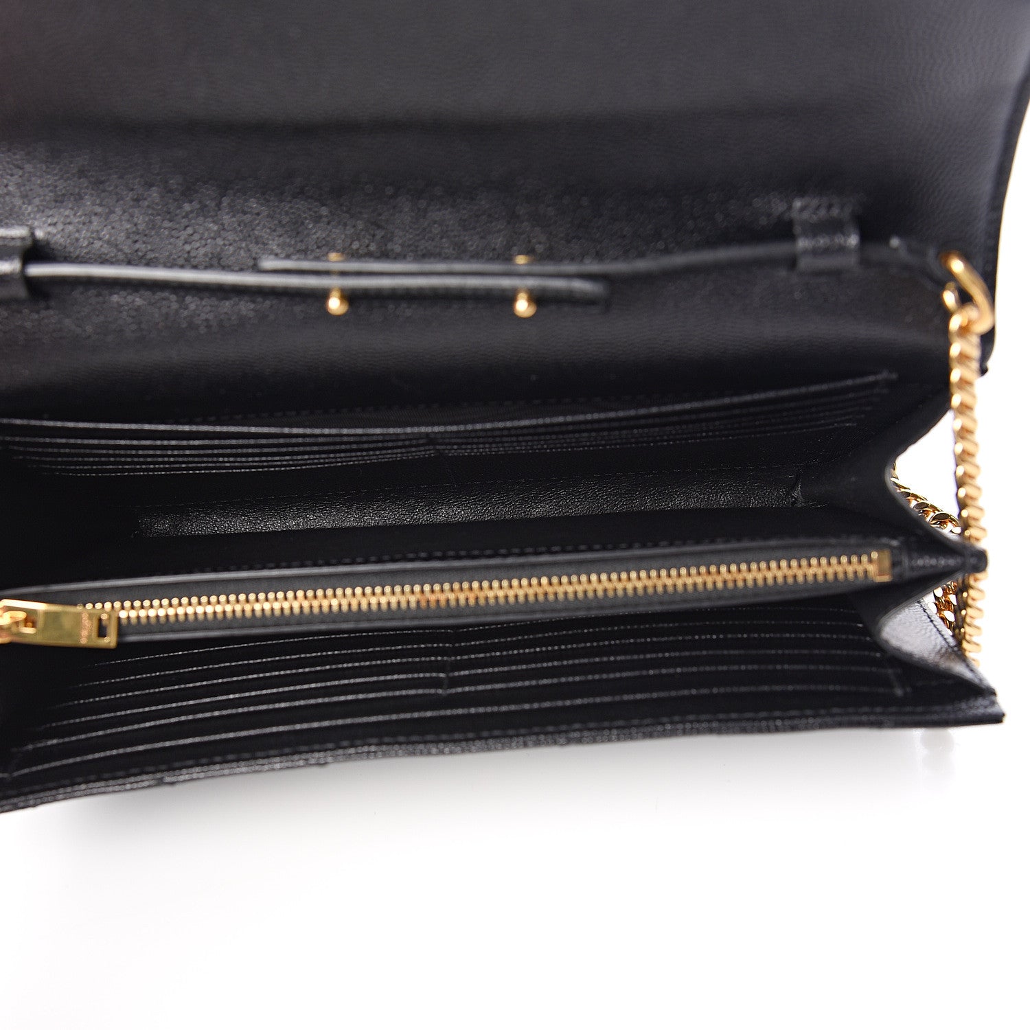 Saint Laurent Grain De Poudre Matelasse Chevron Monogram Chain Wallet Black 4 of 10