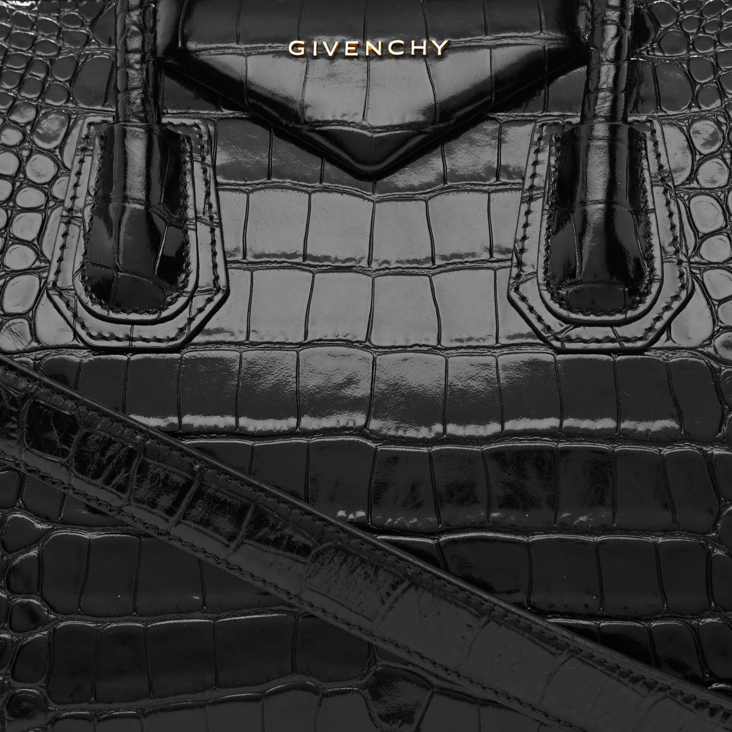 Calfskin Crocodile Embossed Small Antigona Black