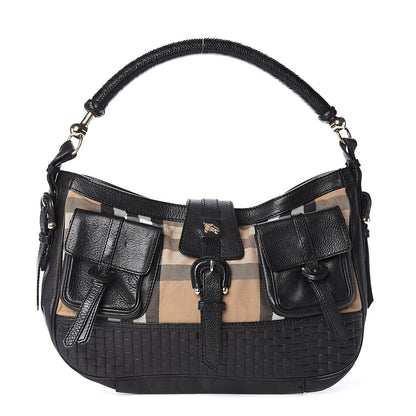 Burberry House Check Woven Calfskin Pocket Hobo Black 1 of 8