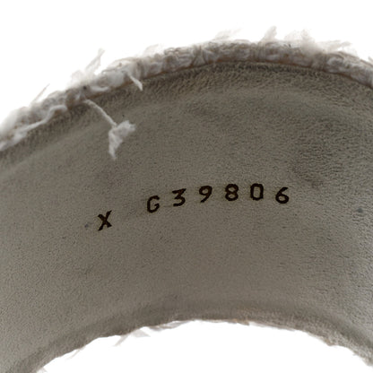 Chanel Cotton Tweed Fabric Lambskin CC Thong Sandal 41 White Gold Black 6 of 10