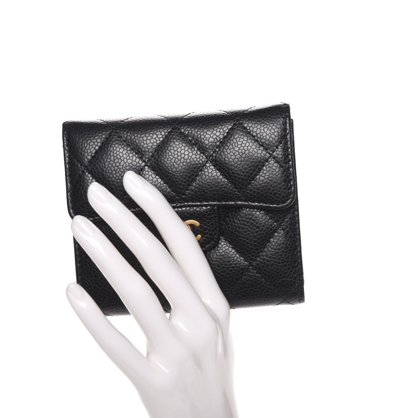 Caviar Quilted Compact Flap Wallet Black
