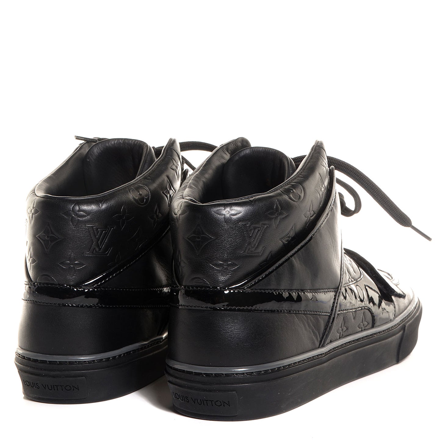 Patent Calfskin Embossed Monogram Tower Sneakers 9 Black