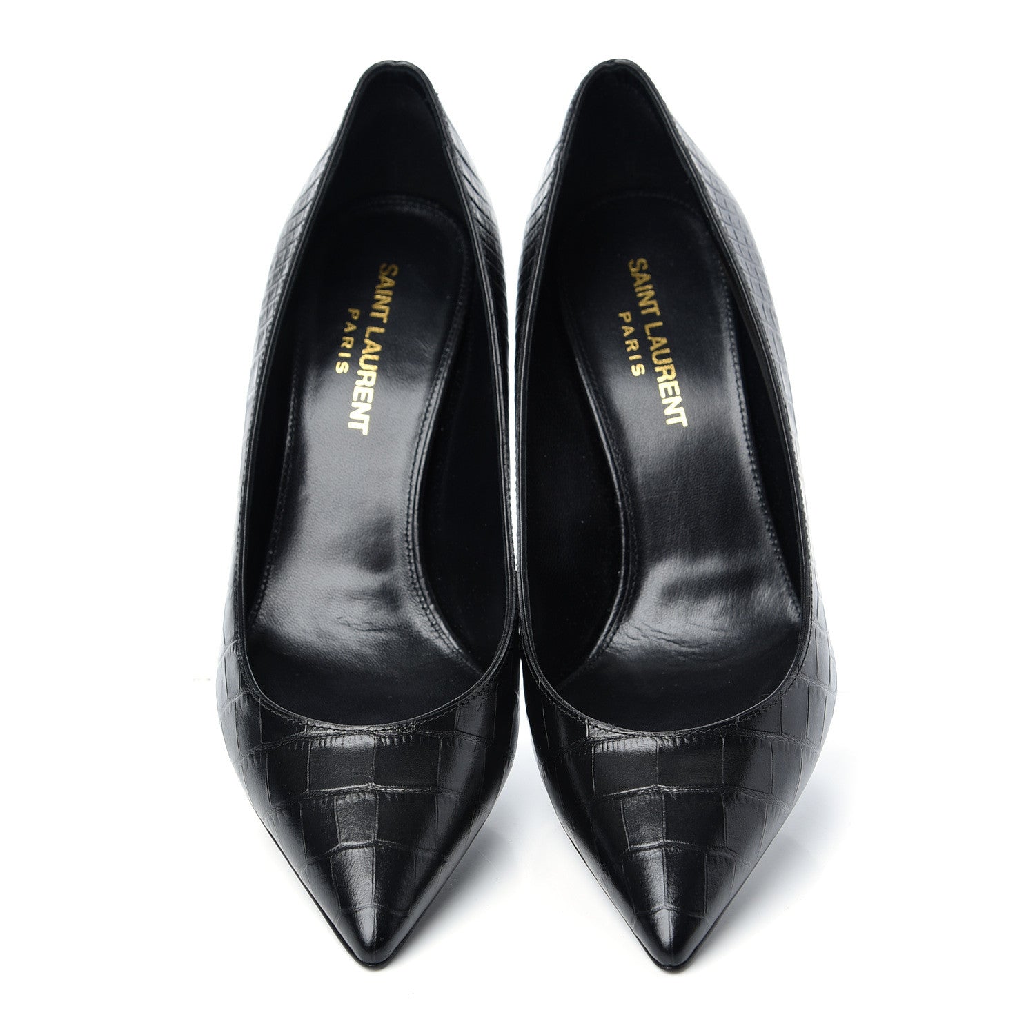 Saint Laurent Calfskin Crocodile Embossed Opyum Pumps 36 Black 5 of 11